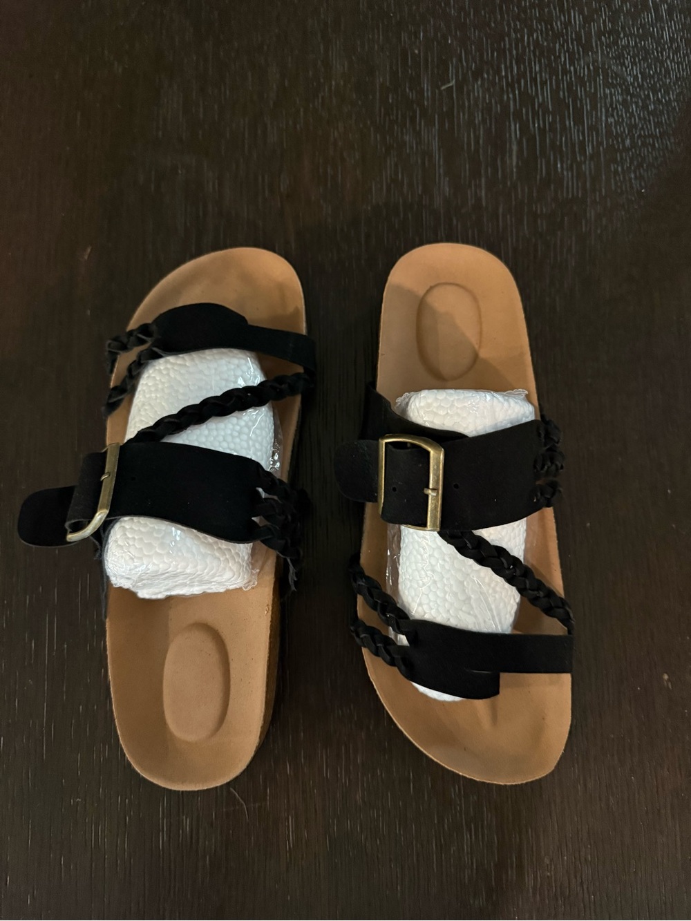 Brand New Women’s Black Braided Buckle Slide Sandals